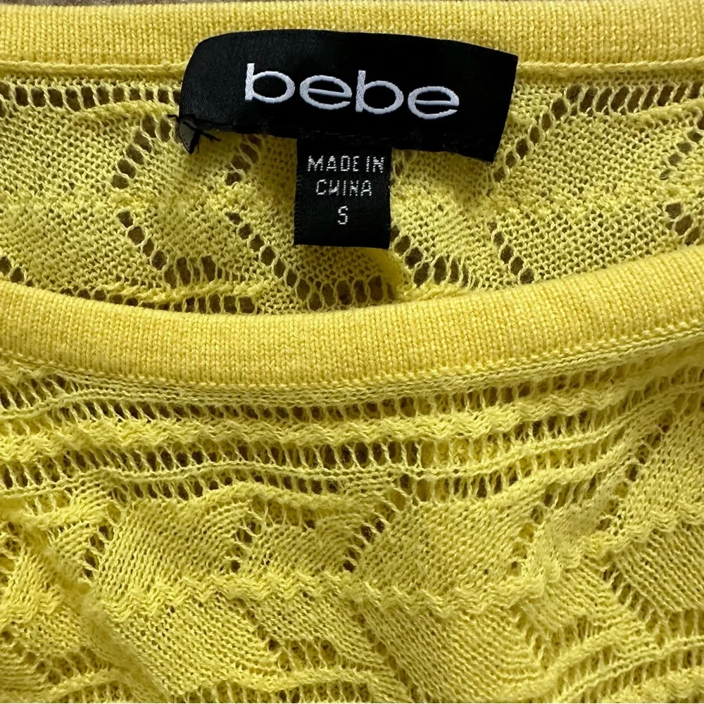 Bebe Yellow Knit Top Lightweight Short Sleeve Sweater - Picture 3 of 3